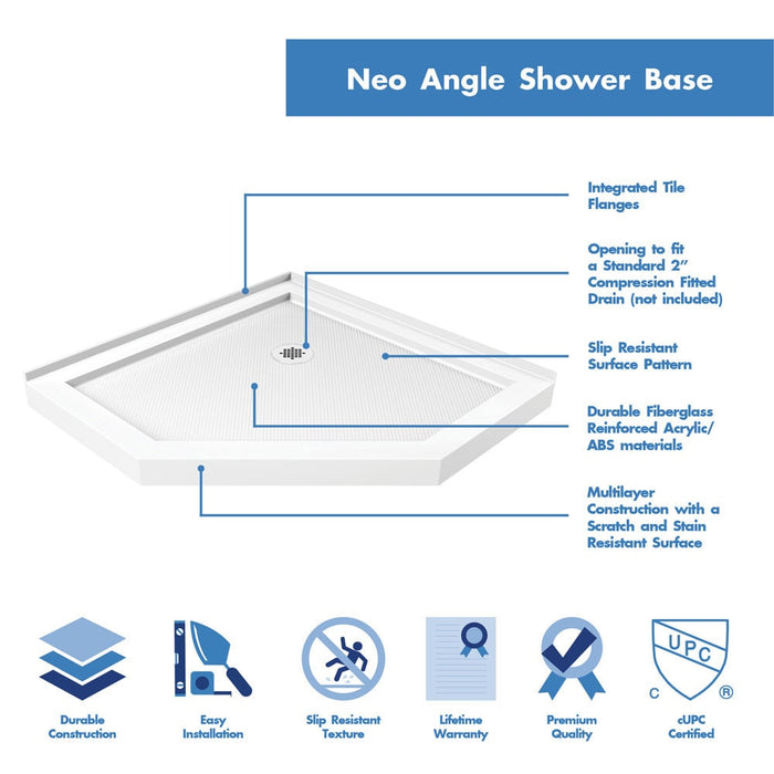 DreamLine DLT-2038380 SlimLine 38"D x 38"W x 2 3/4"H Corner Drain Neo-Angle Shower Base in White - Bath4All