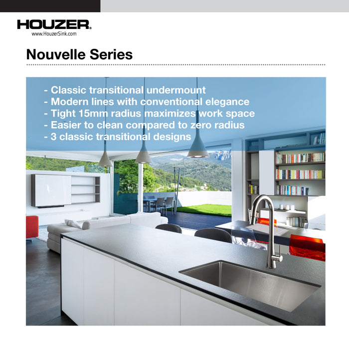 Houzer NOG-4150-1 Nouvelle 31" Undermount Single Bowl Kitchen Sink with Strainer & Grid