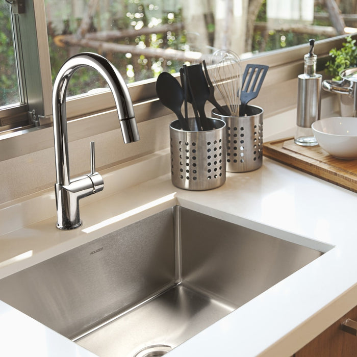 Houzer NOS-4100-1 Nouvelle 23" Undermount Single Bowl Kitchen Sink with Strainer & Grid