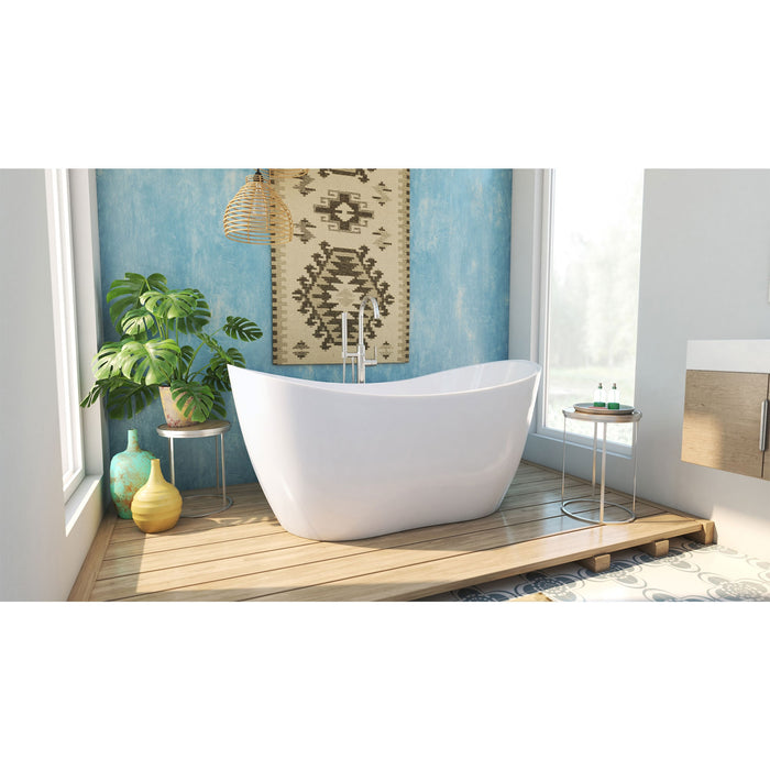 DreamLine BTNL5928FFXXC04 Nile 59" L x 28"H Acrylic Freestanding Bathtub with Brushed Nickel Finish