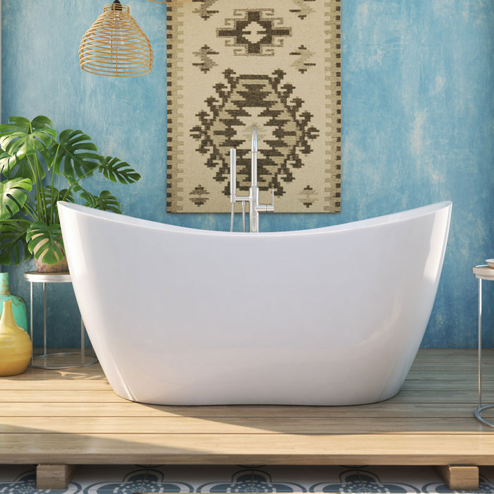 DreamLine BTNL5928FFXXC04 Nile 59" L x 28"H Acrylic Freestanding Bathtub with Brushed Nickel Finish
