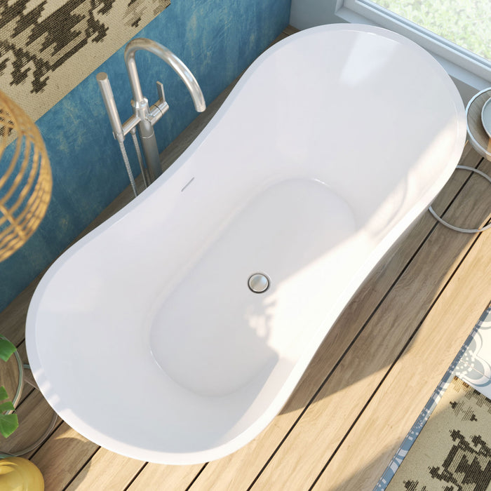 DreamLine BTNL5928FFXXC04 Nile 59" L x 28"H Acrylic Freestanding Bathtub with Brushed Nickel Finish