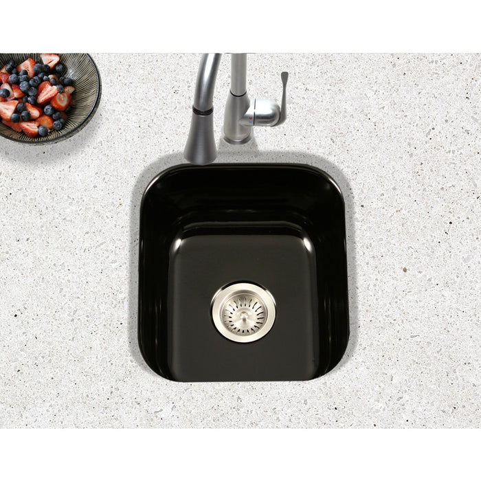 Houzer PCB-1750 BL Porcela 17" Black Porcelain Enamel Steel Undermount Bar Sink