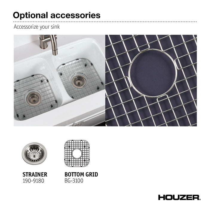 Houzer PCD-3400 BL Porcela 31" Black Porcelain Enameled Steel Undermount Double Bowl Kitchen Sink