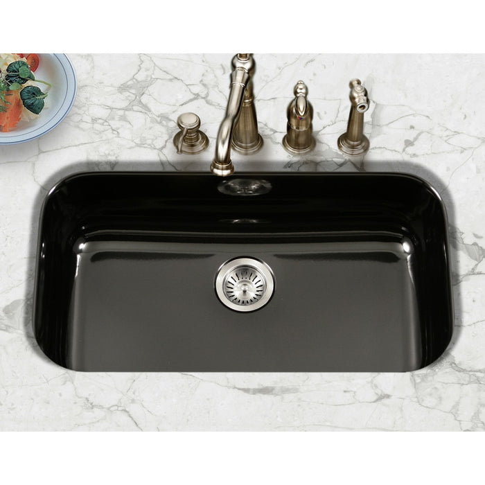 Houzer PCG-3600 BL Porcela 31" Black Porcelain Enamel Steel Undermount Single Bowl Kitchen Sink