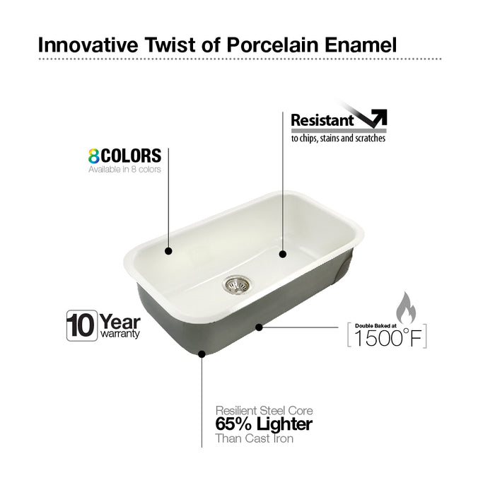 Houzer PCG-3600 BQ Porcela 31" Biscuit Porcelain Enamel Steel Undermount Single Bowl Kitchen Sink