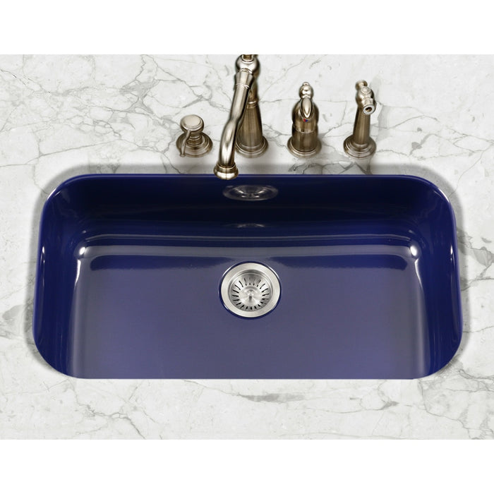 Houzer PCG-3600 NB Porcela 31" Navy Blue Porcelain Enamel Steel Undermount Single Bowl Kitchen Sink