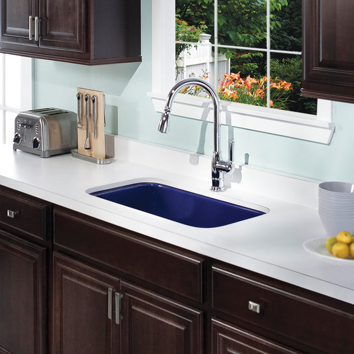 Houzer PCG-3600 NB Porcela 31" Navy Blue Porcelain Enamel Steel Undermount Single Bowl Kitchen Sink