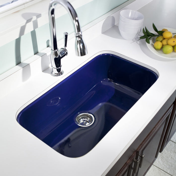 Houzer PCG-3600 NB Porcela 31" Navy Blue Porcelain Enamel Steel Undermount Single Bowl Kitchen Sink
