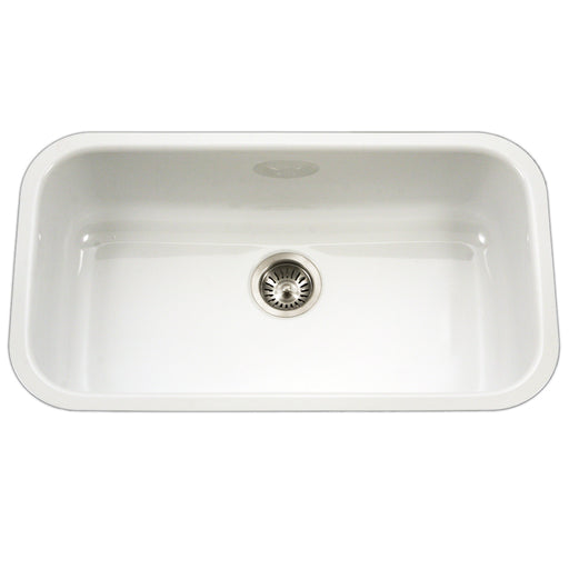 Houzer PCG-3600 WH Porcela 31" White Porcelain Enamel Steel Undermount Single Bowl Kitchen Sink