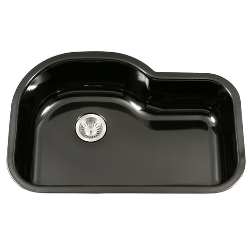 Houzer PCH-3700 BL Porcela 31" Black Porcelain Enamel Steel Undermount Single Bowl Offset Kitchen Sink