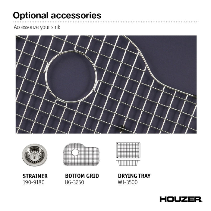 Houzer PCH-3700 BQ Porcela 31" Biscuit Porcelain Enamel Steel Undermount Single Bowl Offset Kitchen Sink