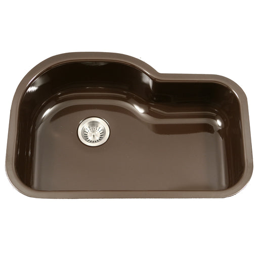 Houzer PCH-3700 ES Porcela 31" Espresso Porcelain Enamel Steel Undermount Single Bowl Offset Kitchen Sink