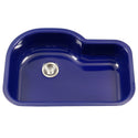 Houzer PCH-3700 NB Porcela 31" Navy Blue Porcelain Enamel Steel Undermount Single Bowl Offset Kitchen Sink