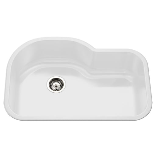 Houzer PCH-3700 WH Porcela 31" White Porcelain Enamel Steel Undermount Single Bowl Offset Kitchen Sink