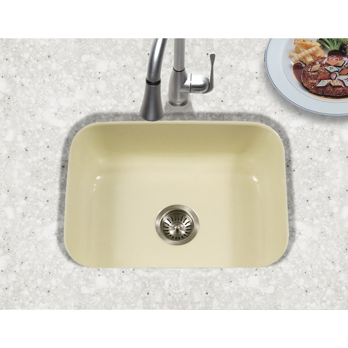 Houzer PCS-2500 BQ Porcela 23" Biscuit Porcelain Enamel Steel Undermount Single Bowl Kitchen Sink