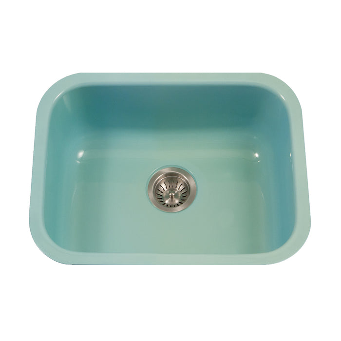 Houzer PCS-2500 MT Porcela 23" Mint Porcelain Enamel Steel Undermount Single Bowl Kitchen Sink