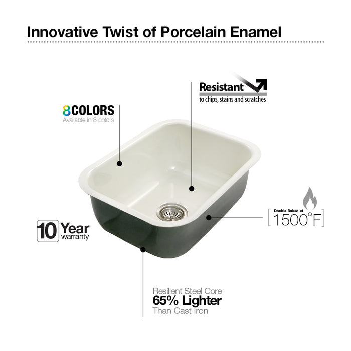 Houzer PCS-2500 MT Porcela 23" Mint Porcelain Enamel Steel Undermount Single Bowl Kitchen Sink