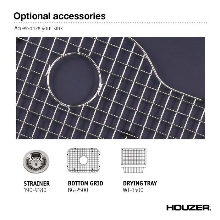 Houzer PCS-2500 MT Porcela 23" Mint Porcelain Enamel Steel Undermount Single Bowl Kitchen Sink