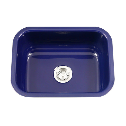 Houzer PCS-2500 NB Porcela 23" Navy Blue Porcelain Enamel Steel Undermount Single Bowl Kitchen Sink
