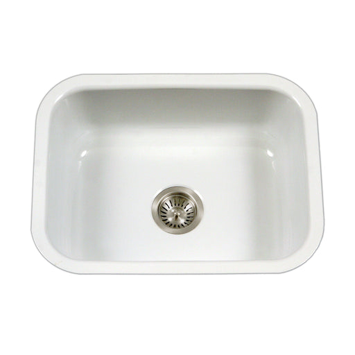 Houzer PCS-2500 WH Porcela 23" White Porcelain Enamel Steel Undermount Single Bowl Kitchen Sink