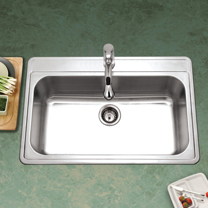 Houzer PGS-3122-1-C Premier 33" Stainless Steel Drop-in 1-Hole Single Bowl Kitchen Sink with Strainer & Grid