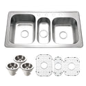 Houzer PGT-4322-C Premier 41" Stainless Steel Drop-in 4-Hole Triple Bowl Kitchen Sink