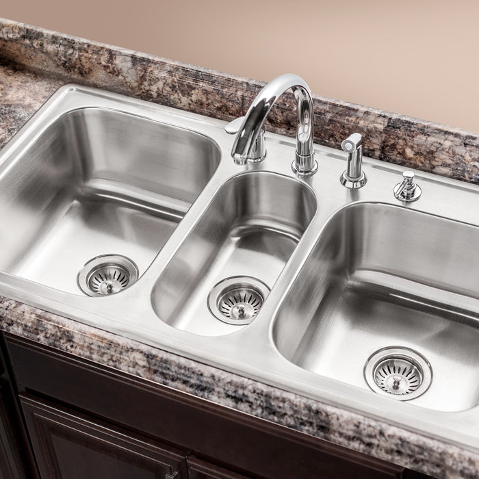 Houzer PGT-4322-C Premier 41" Stainless Steel Drop-in 4-Hole Triple Bowl Kitchen Sink with Strainers & Grids