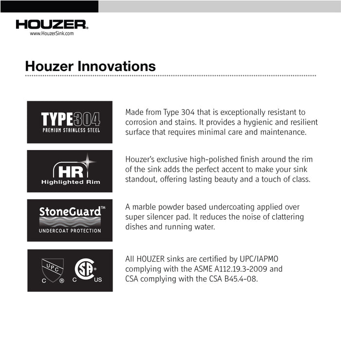 Houzer PGT-4322-C Premier 41" Stainless Steel Drop-in 4-Hole Triple Bowl Kitchen Sink with Strainers & Grids
