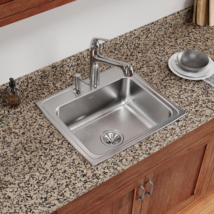 Elkay PSR22192 22" x 19-1/2" Stainless Steel 2-Hole Single-Bowl Drop-In Kitchen Sink in Brushed Satin