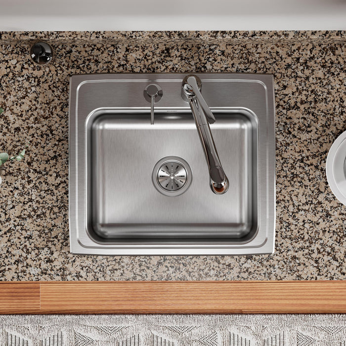 Elkay PSR22192 22" x 19-1/2" Stainless Steel 2-Hole Single-Bowl Drop-In Kitchen Sink in Brushed Satin