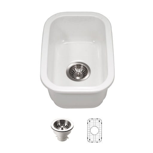Houzer PTB-1318 WH-C Platus 13" White Fireclay Undermount Single Bowl Bar Sink