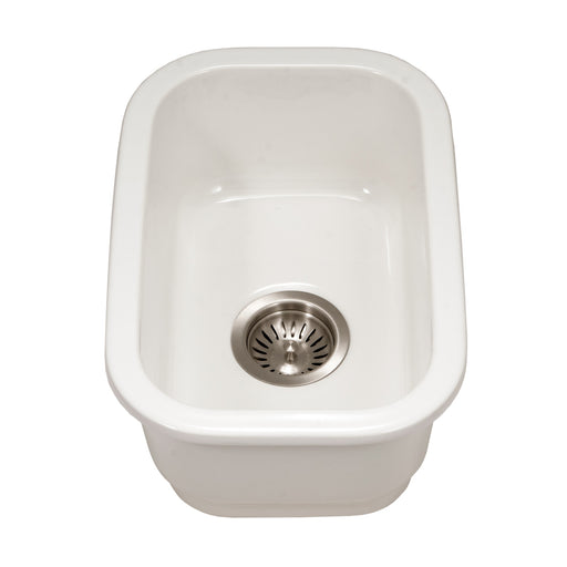 Houzer PTB-1318 WH Platus 13" White Fireclay Undermount Single Bowl Bar Sink
