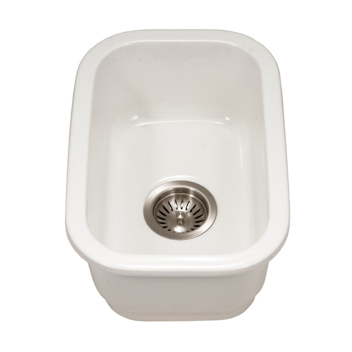 Houzer PTB-1318 WH Platus 13" White Fireclay Undermount Single Bowl Bar Sink