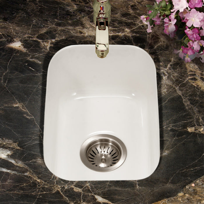 Houzer PTB-1318 WH Platus 13" White Fireclay Undermount Single Bowl Bar Sink