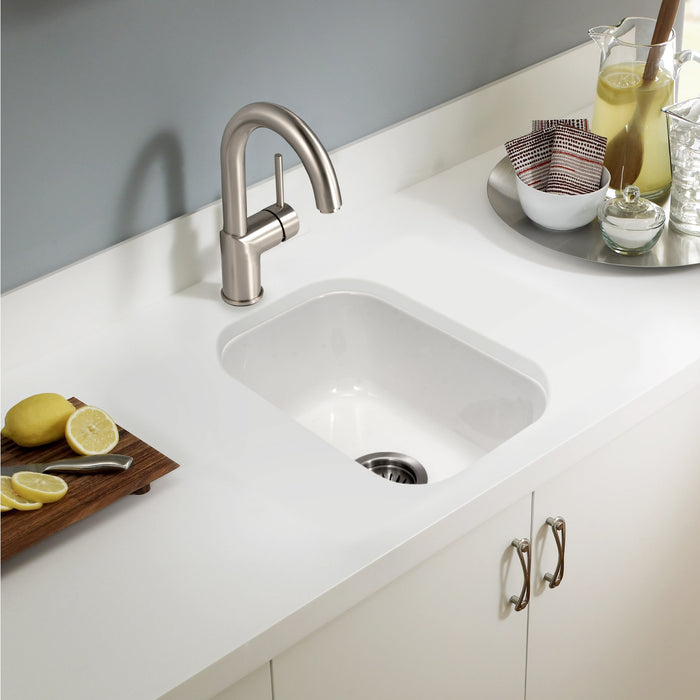 Houzer PTB-1318 WH Platus 13" White Fireclay Undermount Single Bowl Bar Sink