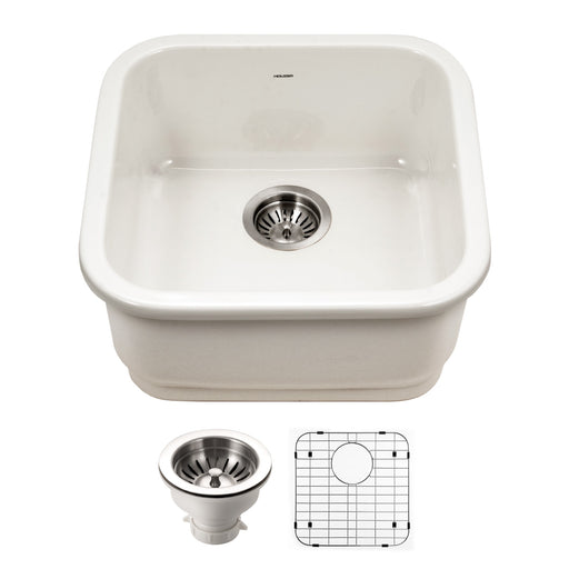 Houzer PTB-1919 BQ-C Platus 19" Biscuit Fireclay Undermount Square Single Bowl Bar Sink