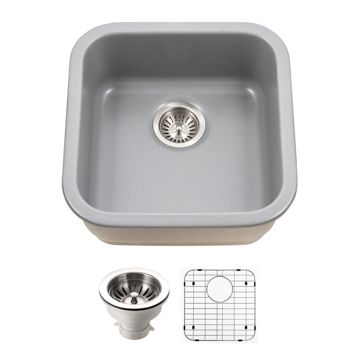Houzer PTB-1919 GR-C Platus 19" Gray Fireclay Undermount Square Single Bowl Bar Sink