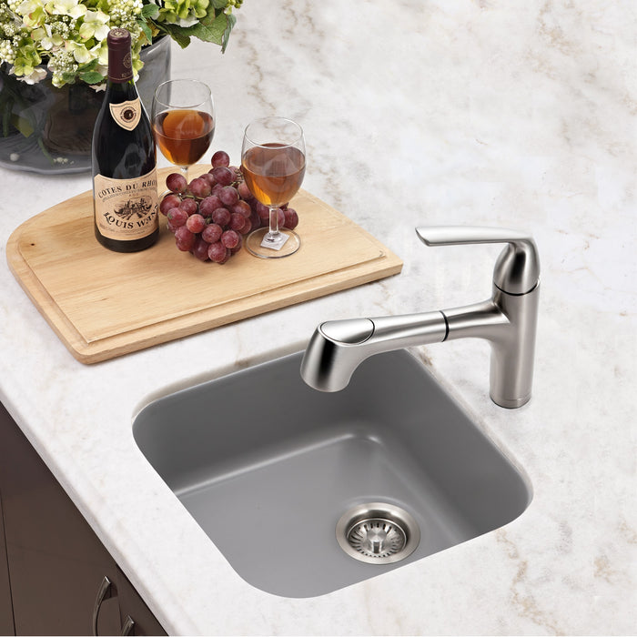 Houzer PTB-1919 GR Platus 19" Gray Fireclay Undermount Square Single Bowl Bar Sink