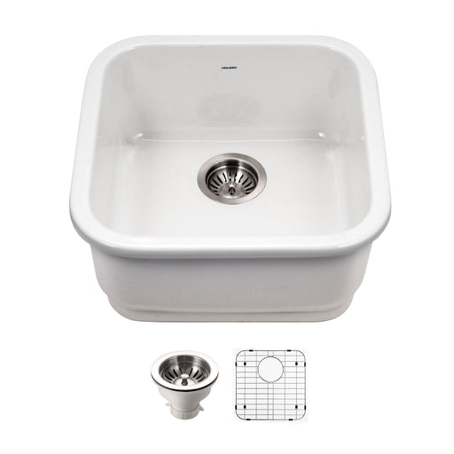 Houzer PTB-1919 WH-C Platus 19" White Fireclay Undermount Square Bar Sink