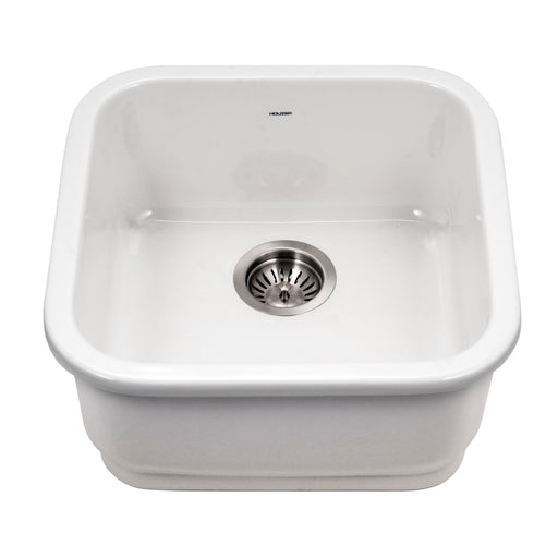 Houzer PTB-1919 WH Platus 19" White Fireclay Square Undermount Single Bowl Bar Sink