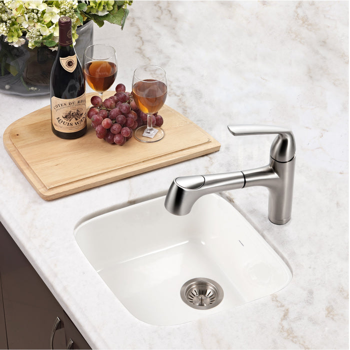 Houzer PTB-1919 WH Platus 19" White Fireclay Square Undermount Single Bowl Bar Sink