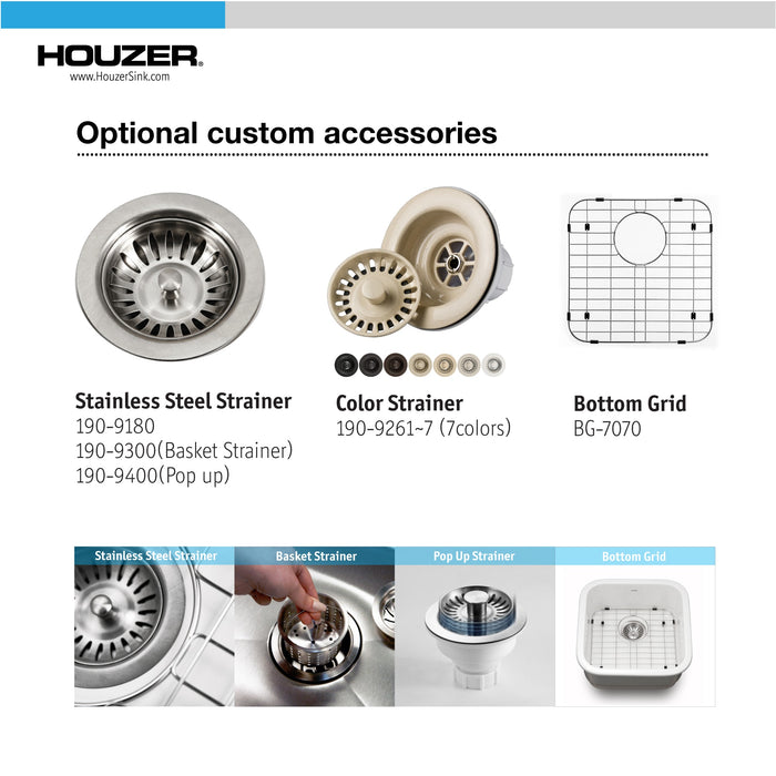 Houzer PTB-1919 WH Platus 19" White Fireclay Square Undermount Single Bowl Bar Sink