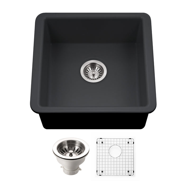 Houzer PTB-2020 BL-C Platus 20" Black Fireclay Undermount Square Single Bowl Bar Sink