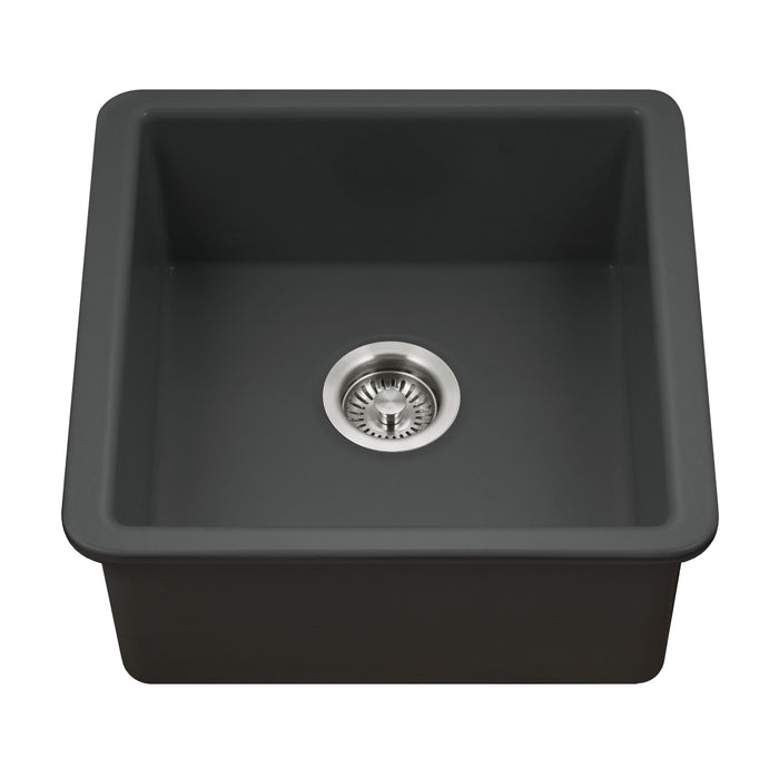 Houzer PTB-2020 BL Platus 20" Black Fireclay Undermount Square Single Bowl Bar Sink