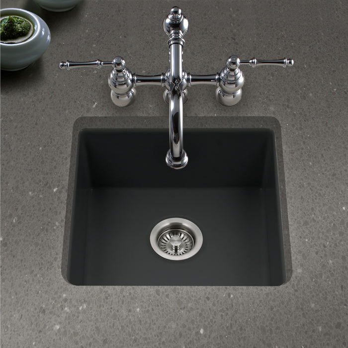Houzer PTB-2020 BL Platus 20" Black Fireclay Undermount Square Single Bowl Bar Sink