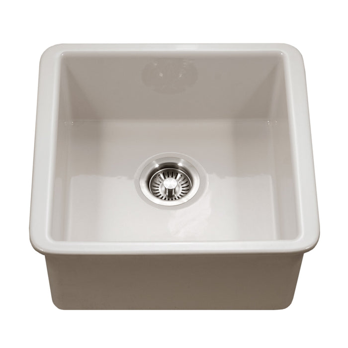 Houzer PTB-2020 BQ Platus 20" Biscuit Fireclay Undermount Square Single Bowl Bar Sink