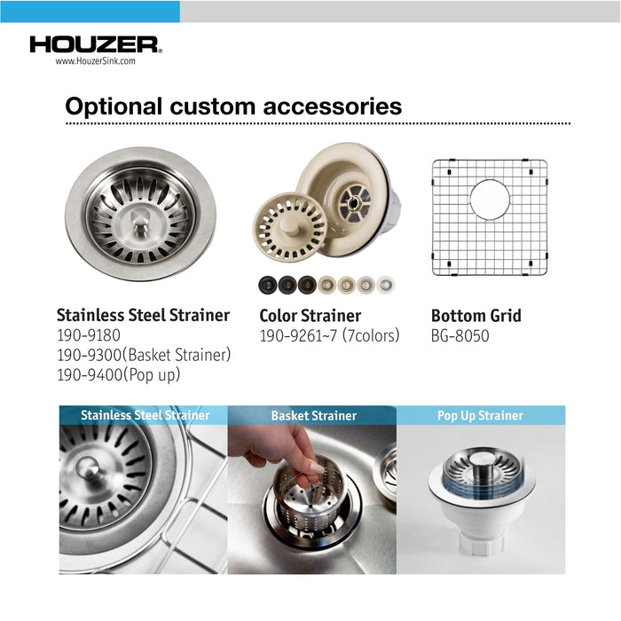 Houzer PTB-2020 BQ Platus 20" Biscuit Fireclay Undermount Square Single Bowl Bar Sink