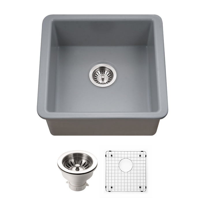 Houzer PTB-2020 GR-C Platus 20" Gray Fireclay Undermount Square Single Bowl Bar Sink