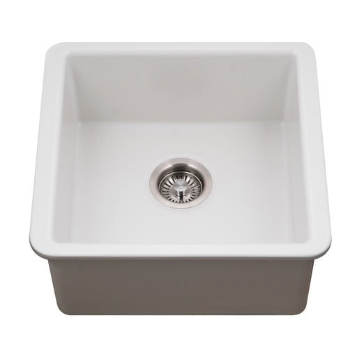 Houzer PTB-2020 MWH Platus 20" Matte White Fireclay Undermount Square Single Bowl Bar Sink